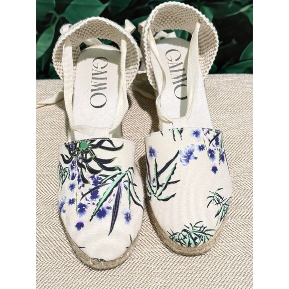 Gaimo Shoes - GAIMO Ankle Tie Wedge Espadrille Floral EU 40 US 9 Made in Spain